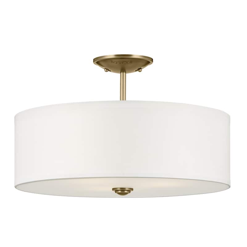 Kichler Lighting Shailene 18 in. 3-Light Natural Brass Round Semi-Flush Mount Light - 18 in