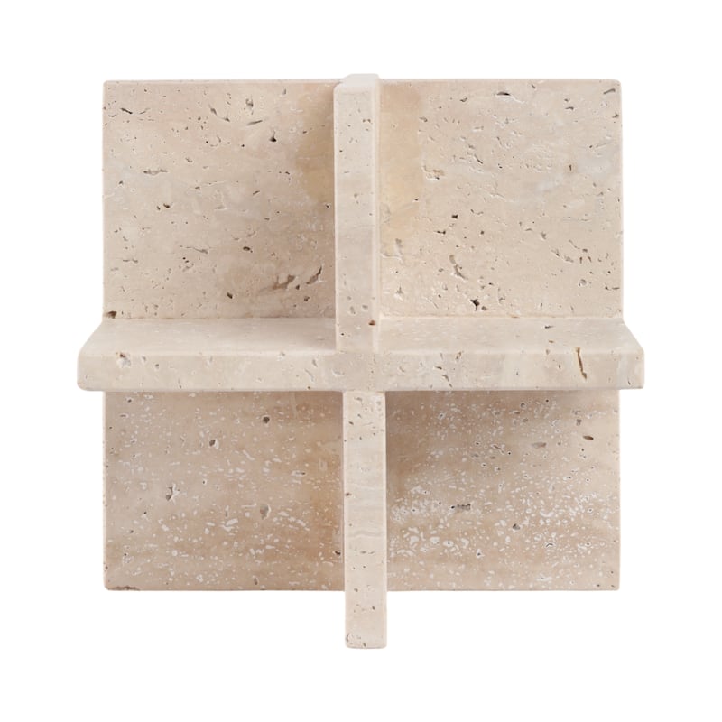 Stone and Travertine Solid Modern Geometric Decorative Object - 8" x 8" x 8"