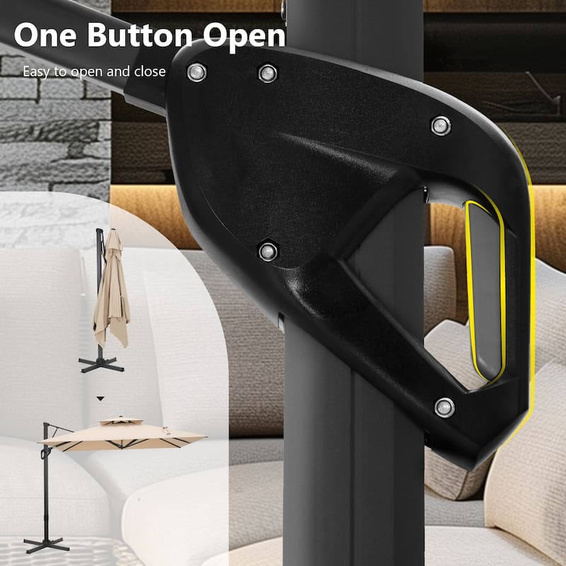 MAISON ARTS 13 FT Automatic Hydraulic Cantilever Large Umbrella Aluminum Pole 360 Degree Rotation