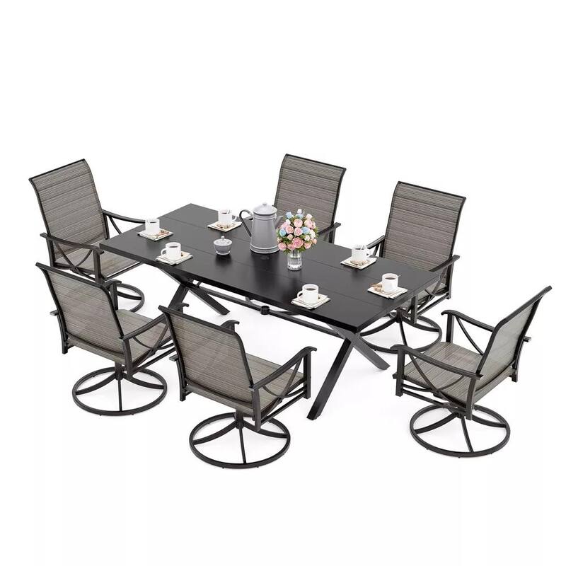 Kullavik Textilene Outdoor Dining Set, Patio Dining Set with Single Chairs, Swivel Chairs and Large Table