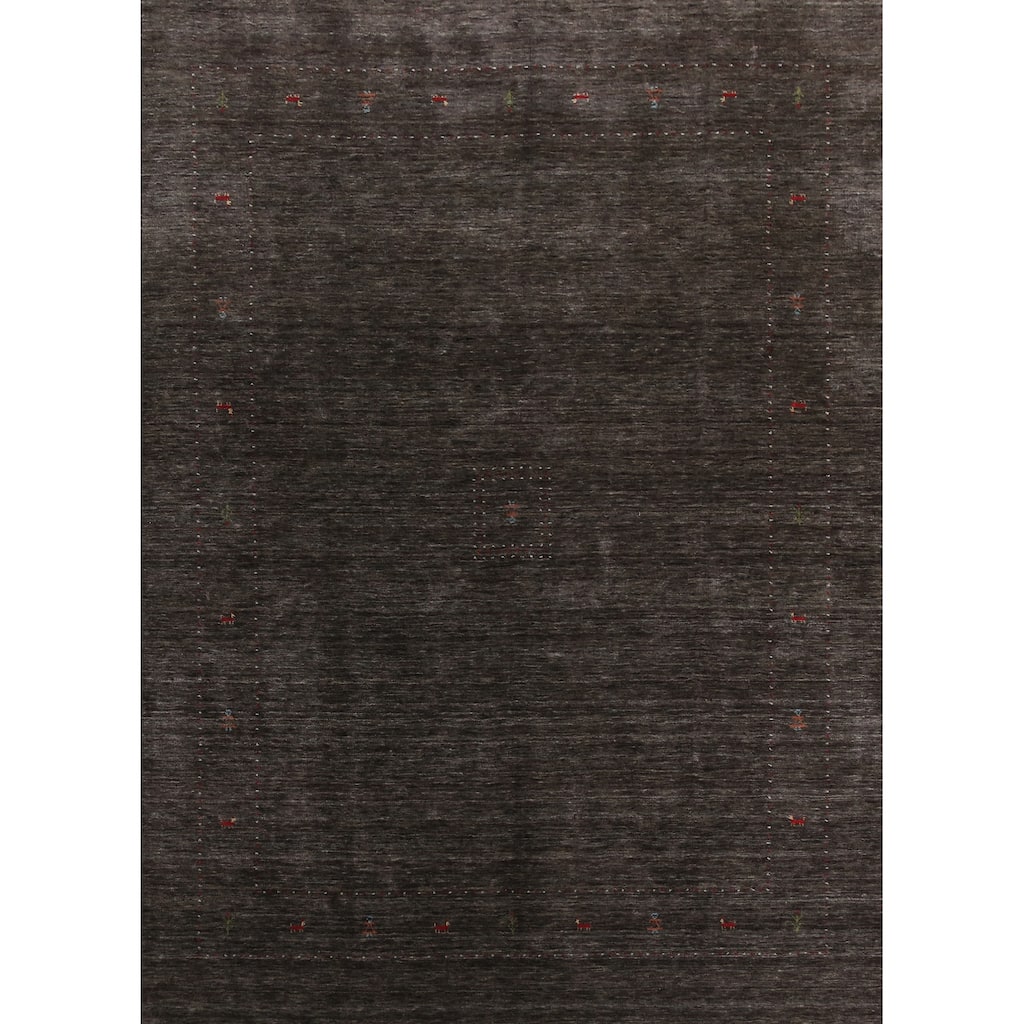 Hand Knotted Oriental 100% Wool Carpet Tribal Animal Pictorial Greys & Charcoal Gabbeh Area Rug - 11' 3'' X 8' 11''