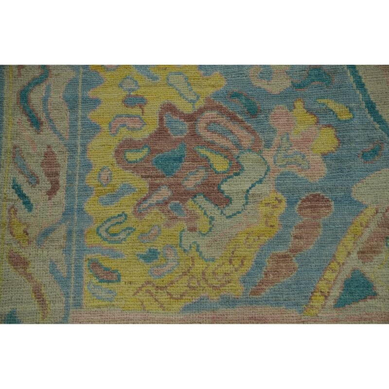 Handmade Blue Floral Oushak Vegetable Dye Area Rug, Medallion Carpet - 9' 9'' X 8' 2''