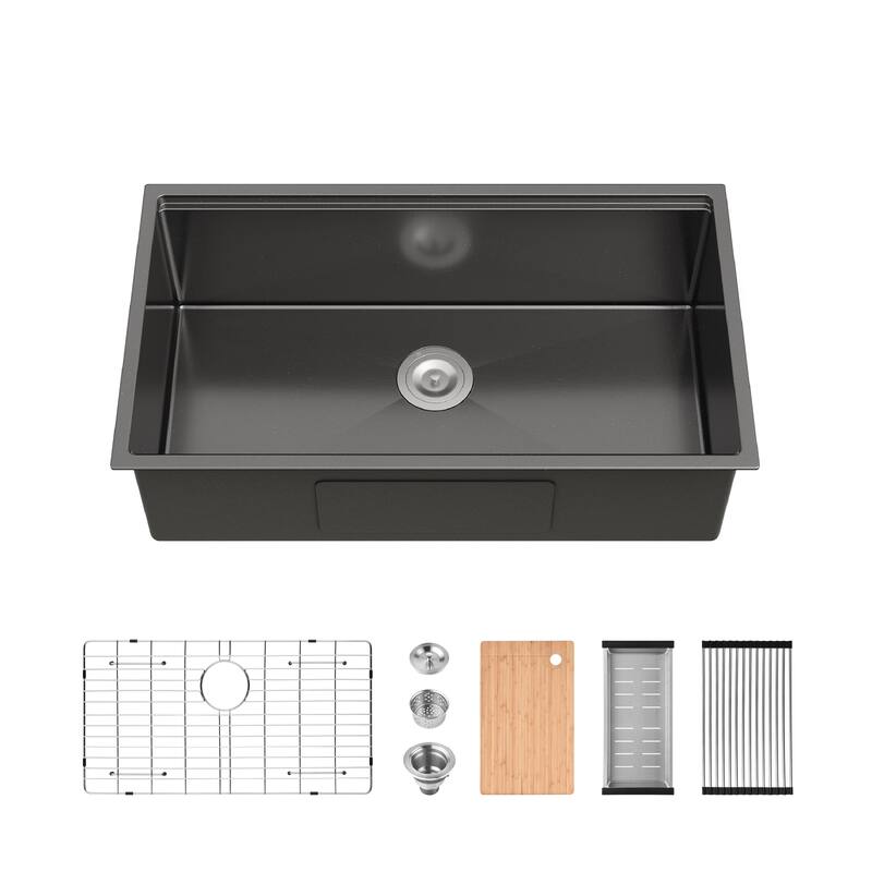 Kitchen Sink Multifunctional undermount Flying Rain Waterfall Stainless Steel Handmade Modern Single Bowl - Black
