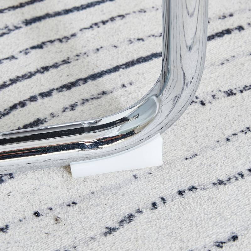 5-Piece Marble Pattern Dining Table Set, PU Leather Grid Chairs with Silver Arched Metal Legs, Anti-Slip Feet