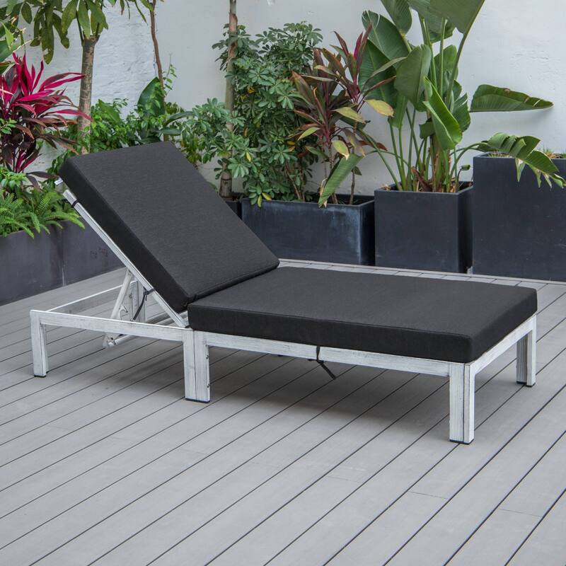 LeisureMod Chelsea Grey Patio Chaise Lounge Chair With Cushions Bed