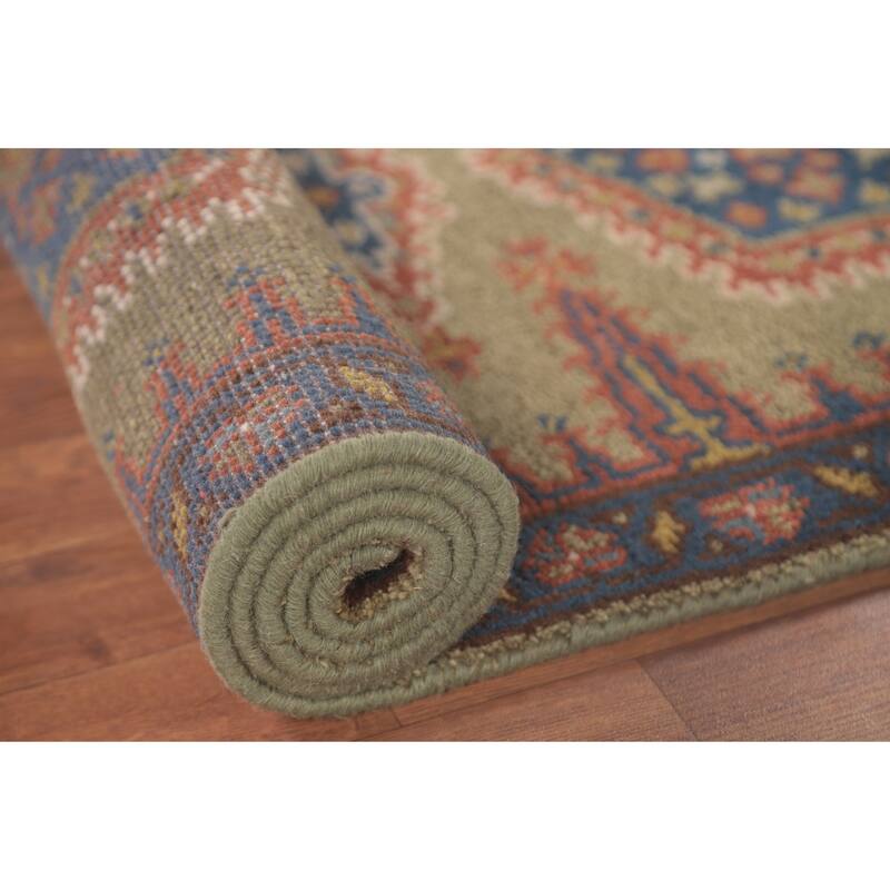 Green Geometric Kazak Oriental Runner Rug Wool Carpet - 2'6"x 9'9"