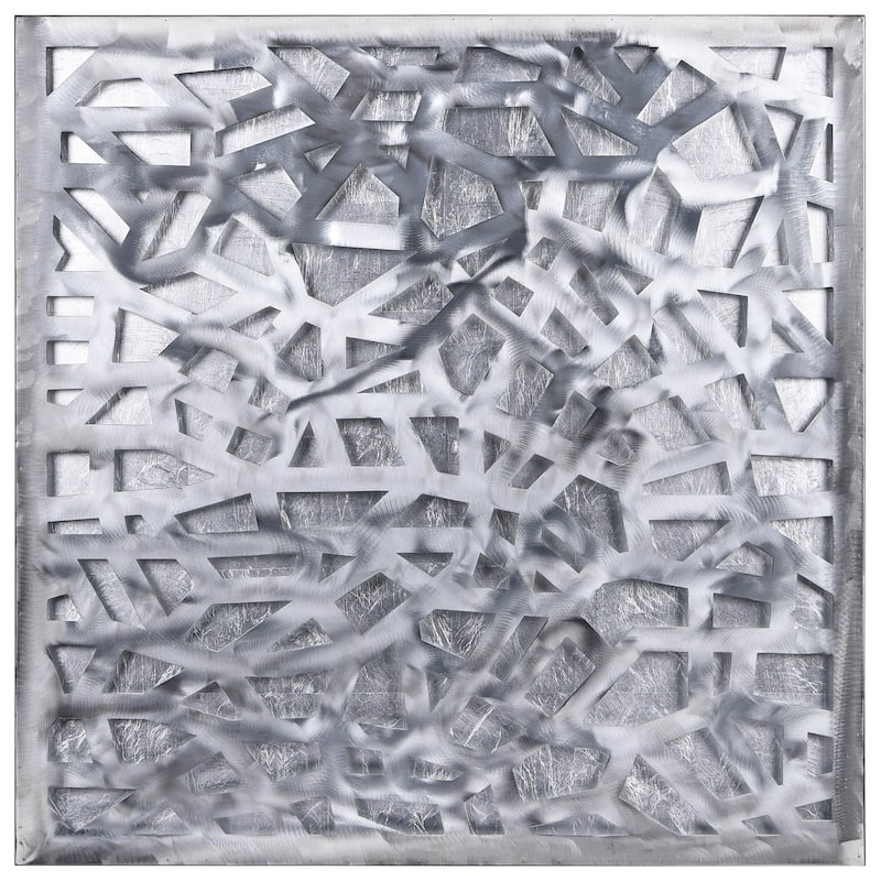 Polished Steel Wall Sculpture Abstract Wall Art with Gold/Silver Leaf - 32" x32" Sliver