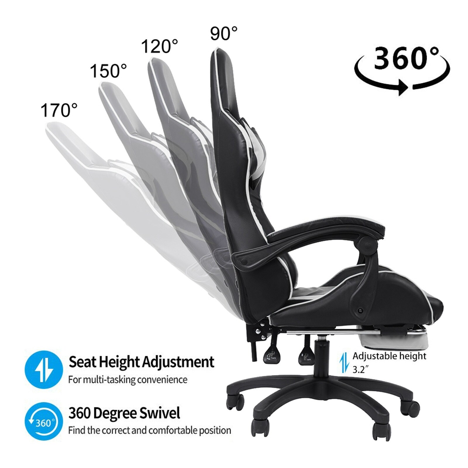gaming chair with footrest and reclining backrest