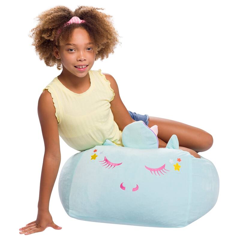 Stuffed Animal Storage Bean Bag Chair Cover only for Kids, Toy Holder