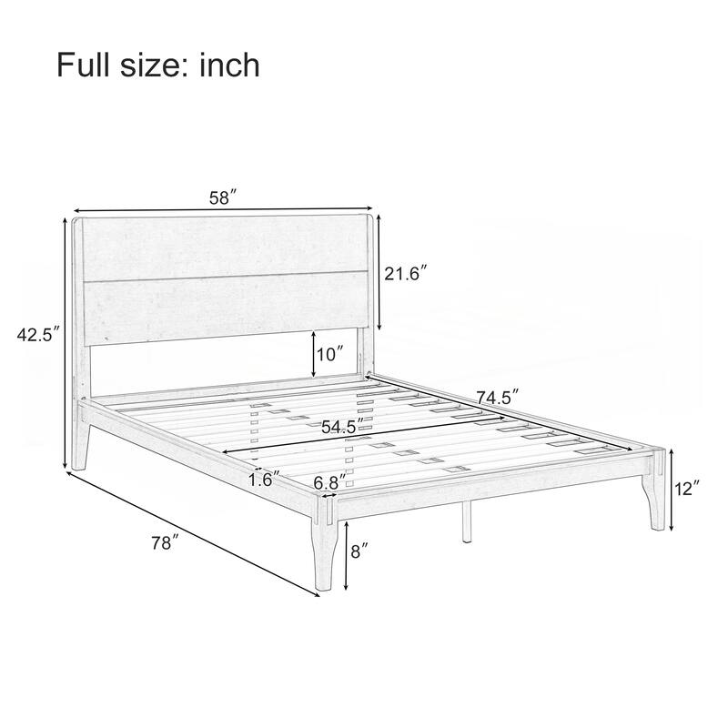Mid-Century Modern Full Size 12 Inch Bamboo Wood Platform Bed