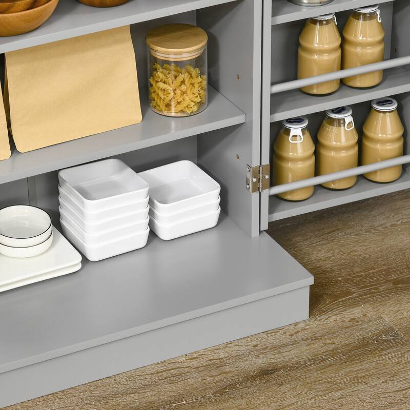 Modern Buffet Kitchen Pantry Cabinet with Adjustable Shelves and Side Racks, Small Storage Organizer Cabinet with Doors