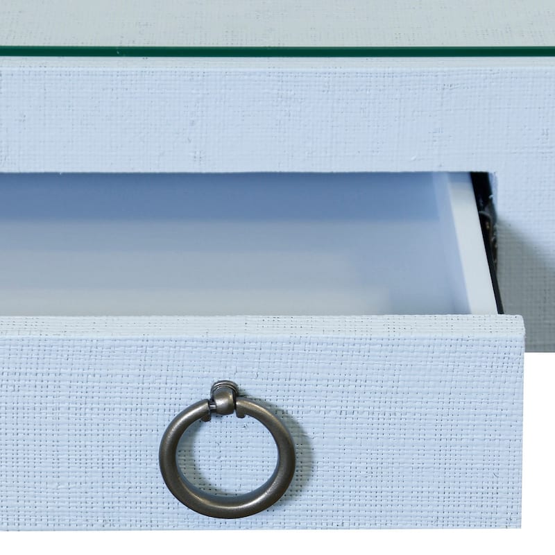 Bay St. Louis - Woven Raffia Desk with Glass Top - Silver Leaf Finish
