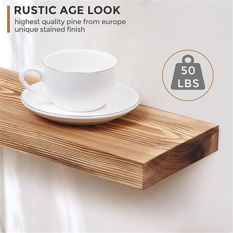 Floating Shelves - Farmhouse Natural Rustic Wooden Wall Shelf Set of 2-24 Inch Storage - 24"D x 6.7"W x 1.4"H