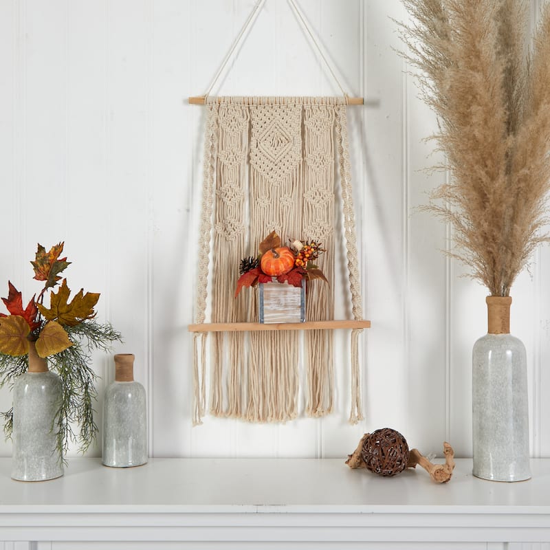 8” Pinecone and Pumpkins Fall Harvest Artificial Arrangement in Washed Vase