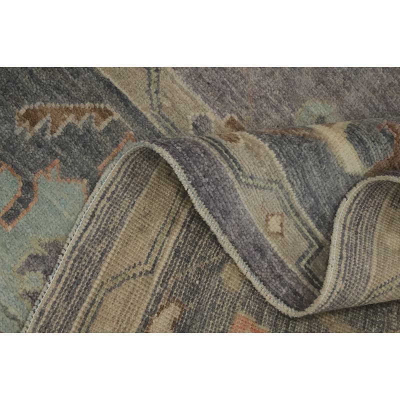 Vegetable Dye Wool Oushak Turkish Area Rug, Floral Geometric Carpet - 9' 9'' X 8' 0''