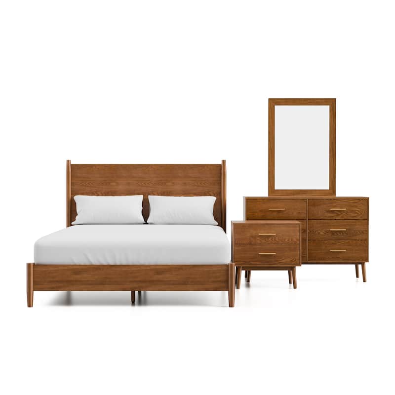 Furniture of America Beau Midcentury 4-Piece Walnut Wood Full-size Platform Bedroom Set