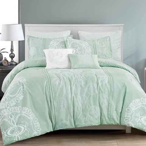 Wellco Bed In A Bag -Luxury 7 Pieces Comforter Set- Oversized Bedroom Comforters, Green