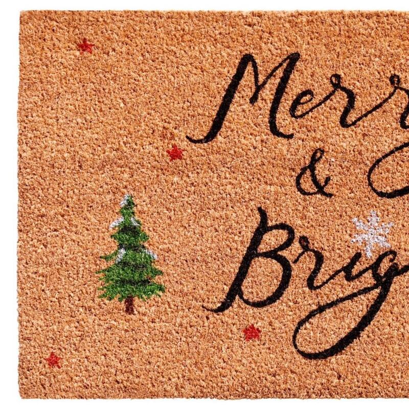 HomeRoots 30" X 48" Brown Black And Green Christmas Merry and Bright Outdoor Coir Door Mat - 30.00' X '48.00