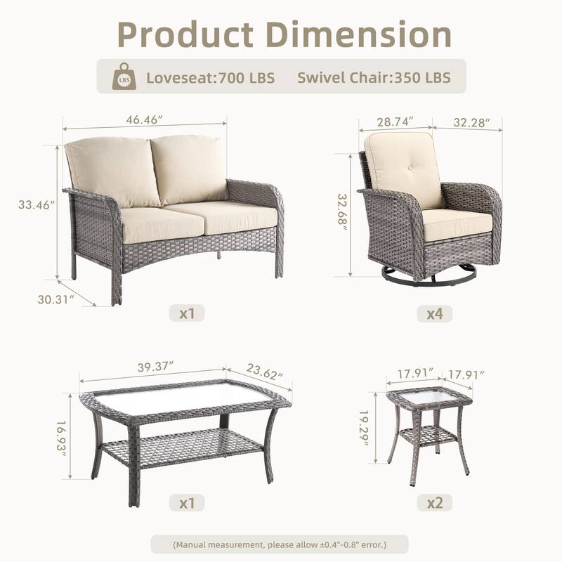 XIZZI Outdoor Patio Furniture Wicker Sofa Swivel Chair Set