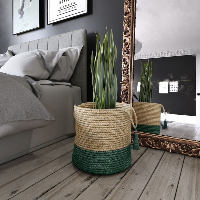 Sevita Two-Tone Jute Hand-Stitched Storage Basket with Handles