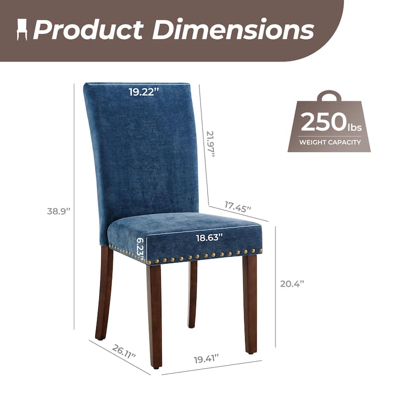 RENEWLINE Dining Chairs, Fabric with Nailhead Trim and Wood Legs