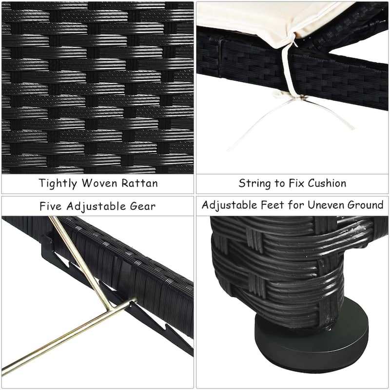 1/2 PCS Adjustable Rattan Chaise Lounge Recliner Chair with Cushion