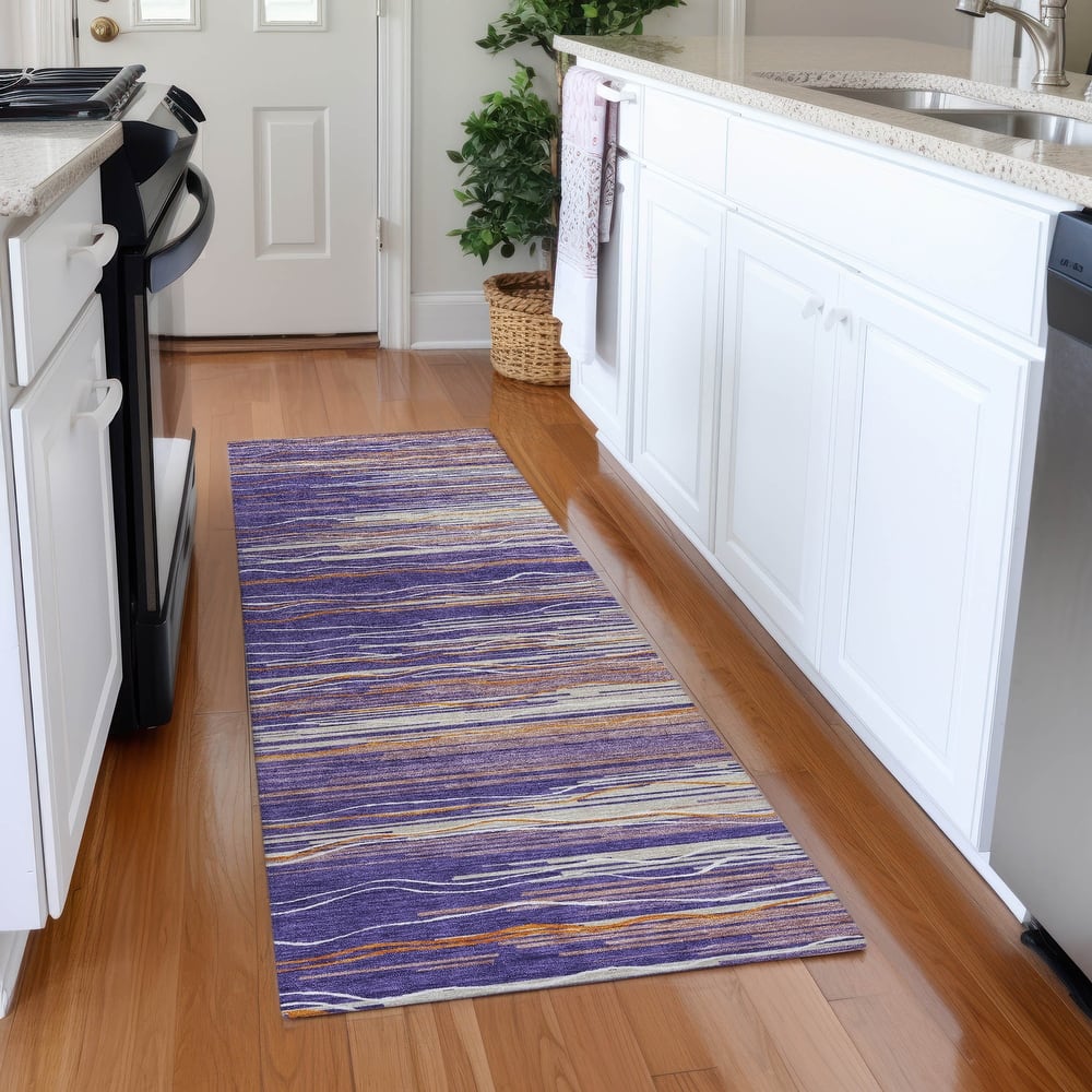 Machine Washable Indoor/ Outdoor Modern Stripe Chantille Rug