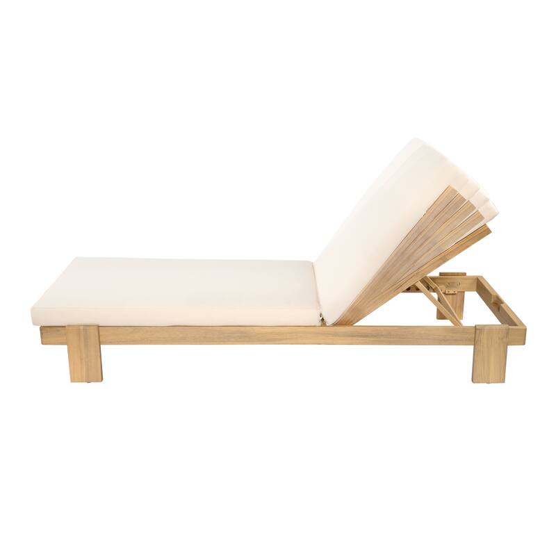 Christopher Knight Home - Iran Outdoor Patio Acacia Wood 6-Position Adjustable Chaise Lounge Set with Water-Resistant Cushion