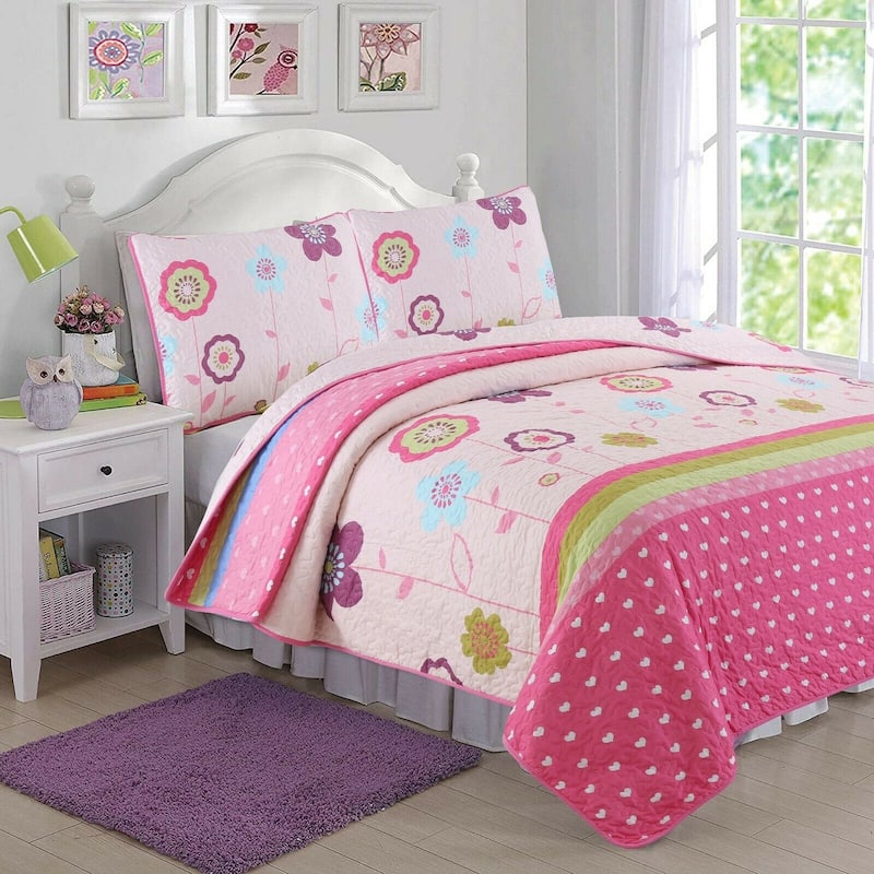 Cozy Line Pink Flower Garden Girl Quilt Bedding Set
