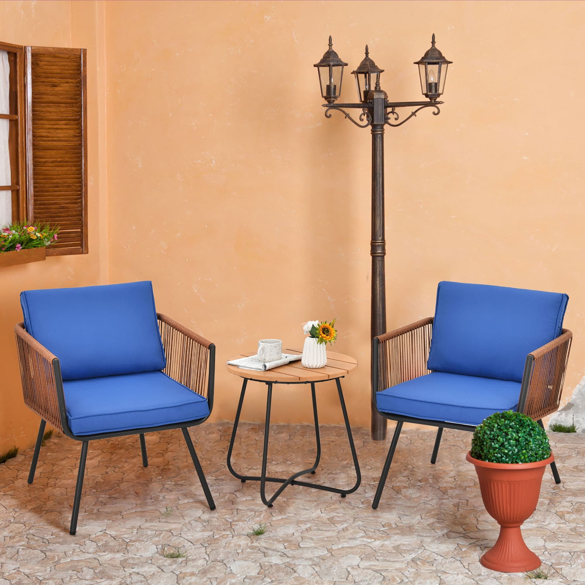 3PCS Patio Bistro Set Outdoor Conversation Chair Set with Coffee