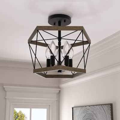 Kiro 5-light Farmhouse Geometric Drum Semi-flush Mount Ceiling Light - 15 inches