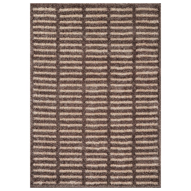 Bohemian Stripe Lines Shag Rug - Textured Surface - Anthracite Dark Gray - Easy to Clean