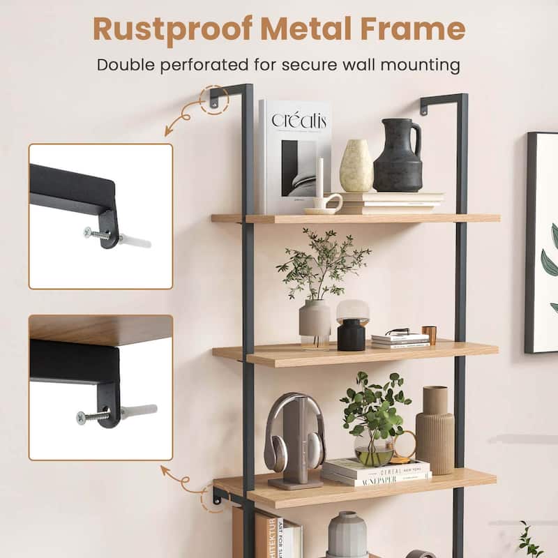 6-Tier Tall Bookshelf 6-Tier Wall Mounted Ladder Shelf with Cabinet