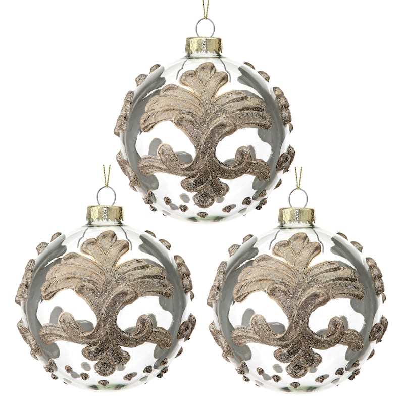4" Glass and Resin Acanthud Leaf Ball Ornament Set of 3