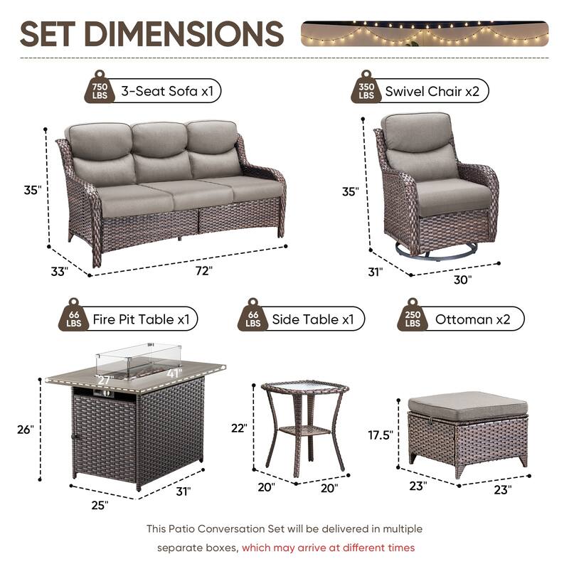 Pocassy Outdoor Fire Pit Sofa Swivel Chairs Ottoman Conversation Set