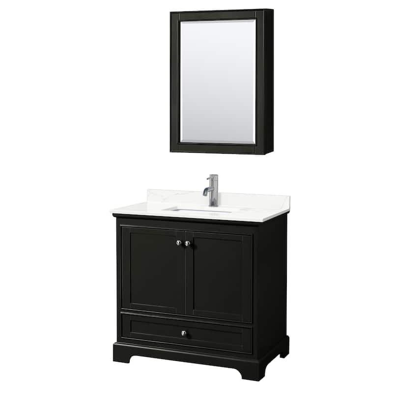 Deborah 36-inch Single Vanity, Quartz Top, Medicine Cabinet - Dark Espresso, Chrome Trim, Giotto Quartz Top