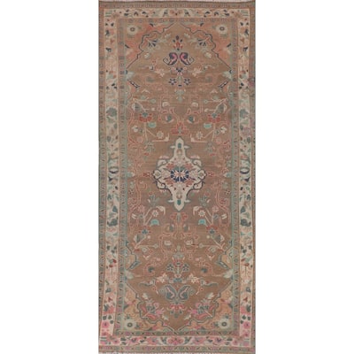 Brown Mahal Persian Vintage Runner Rug Handmade Wool Carpet - 3'4" x 9'3"