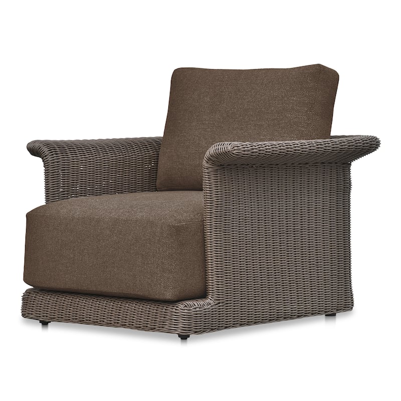 NADAAL STUDIOS Aralina Outdoor Accent Chair, Curved Windowpane Frame, Brown Stripe Upholstery