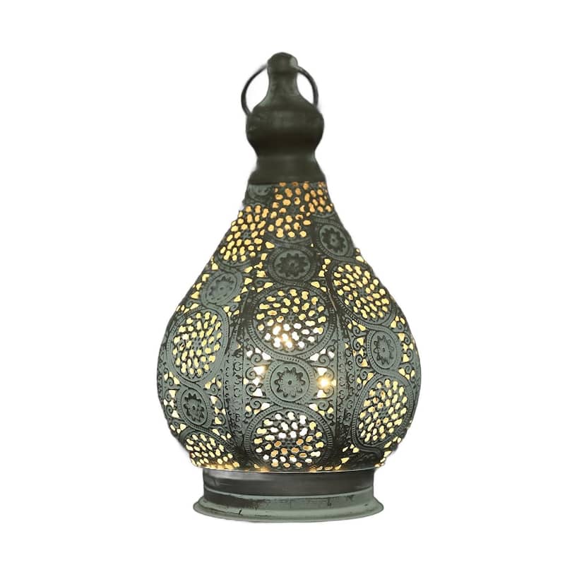 HomeRoots 12" Gray Metal Novelty Bedside Lamp With Black Cone Shade - 6.50 in. x 11.50 in. x 6.50 in.
