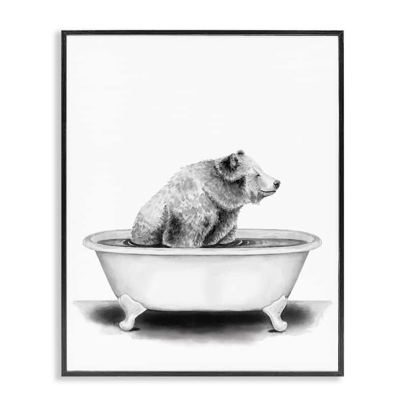 Stupell Bear In A Tub Funny Animal Bathroom Drawing Framed Wall Art