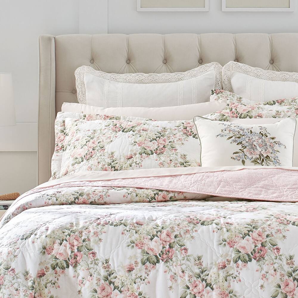 Twin Floral Quilt Set Reversible Natural Breathable White Pink Bed Bath & Beyond 39050511