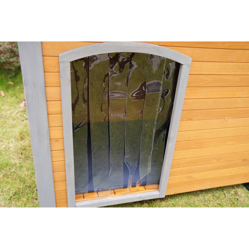 45" Winter Warm Outdoor Indoor Dog House, Made Of Solid Wood, Plastic Curtain, Insulation Mat