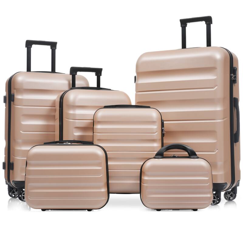 6-Piece Modern Hard-Shell Luggage, Lightweight Luggage with Spinner Wheels, for Boarding Travel, Champagne