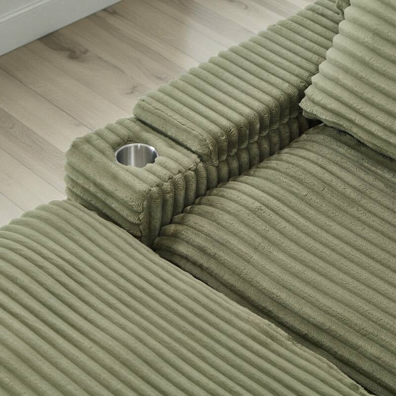 70.9" Convertible Loveseat Sofa Bed with Storage, 2 Ottomans, 4 USB Ports and Cup Holders, Corduroy Sectional for Living Room