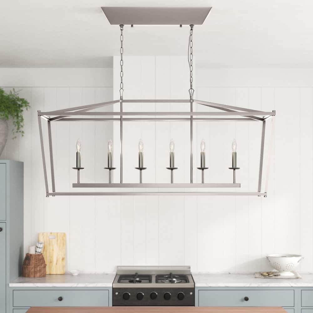 6 Light Kitchen Island Pendant Light Large Linear Lantern Chandelier