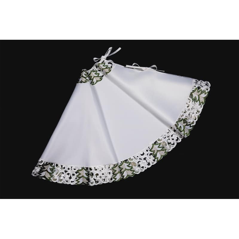 Tannenbaum Embroidered Cutwork Christmas Round Tree Skirt, 48-Inch
