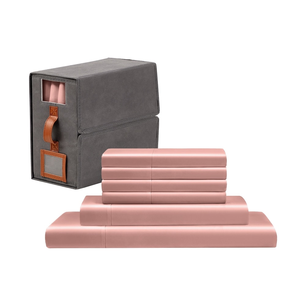 Modern Threads 6-Piece Satin Sheet Set with Deep Pocket Fitted Sheet, 4 Pillowcases, and Organizer