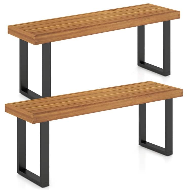 Acacia Wood Outdoor Bench 48 Inch Long Patio Dining Bench-Set of 2 - Set of 2