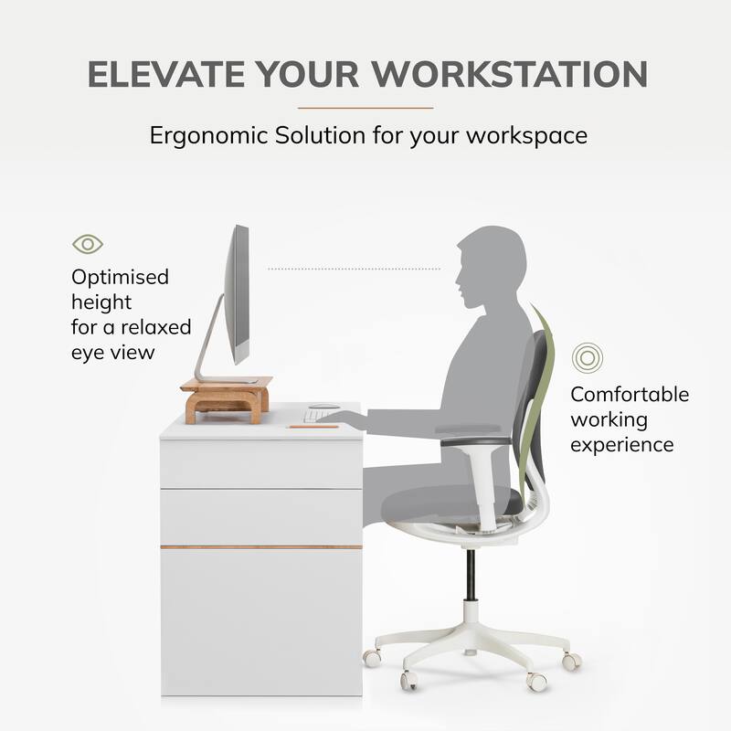 Jani Wood Monitor Stand Riser Desk - Ergonomic Design Stand, Desktop Organizer Table for Home, Office Workspace, Gaming Desk