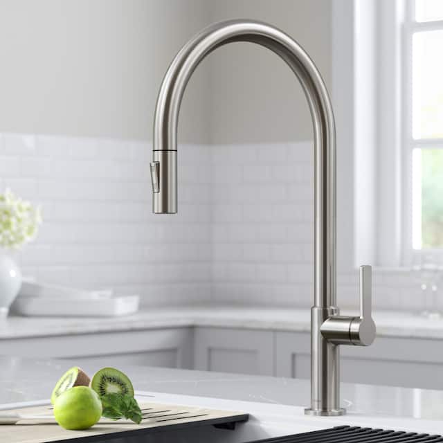 Kraus 2-Function 1-Handle 1-Hole Pulldown Sprayer Brass Kitchen Faucet - KPF-2821 - 20 3/8" Height (Oletto collection) - SFS - Spot Free Stainless Steel